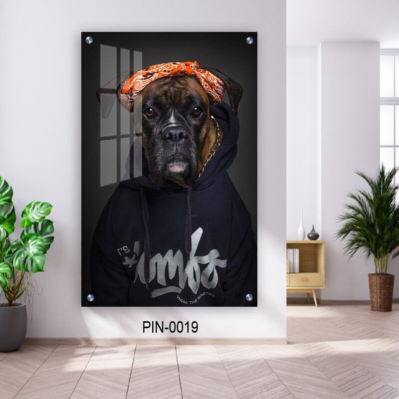 תמונת זכוכית לחדר שינה כלב בנדנה