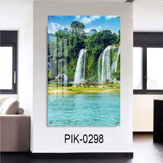 תמונת זכוכית למשרד או ללובי של מפל באי