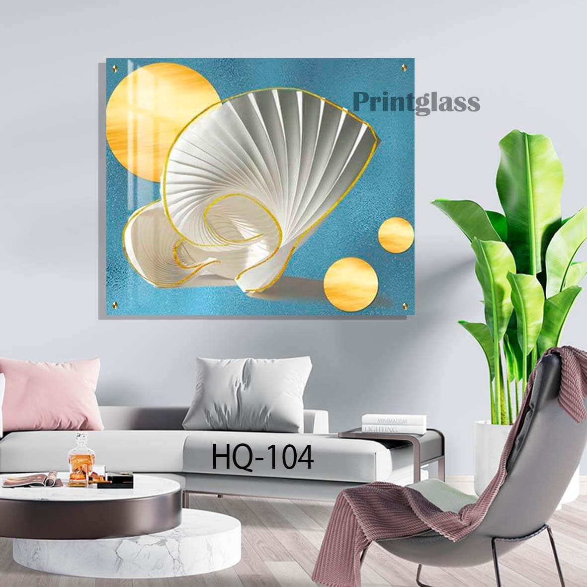 תמונת זכוכית מרובעת של אבסטרקט קונכיה לסלון