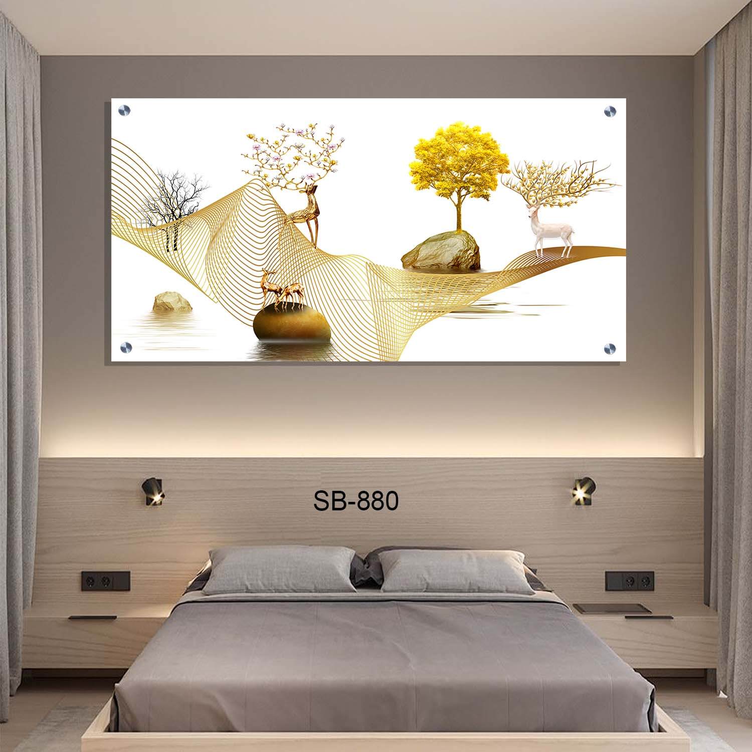 תמונת זכוכית של איילים זהב לבן