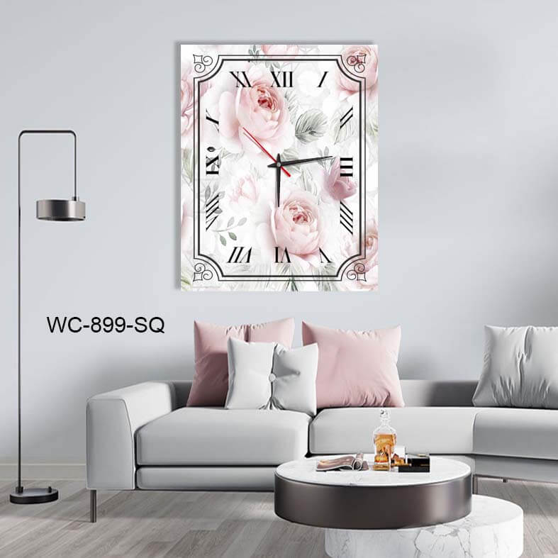 שעון קיר יוקרתי לסלון מזכוכית ברקע פרחוני