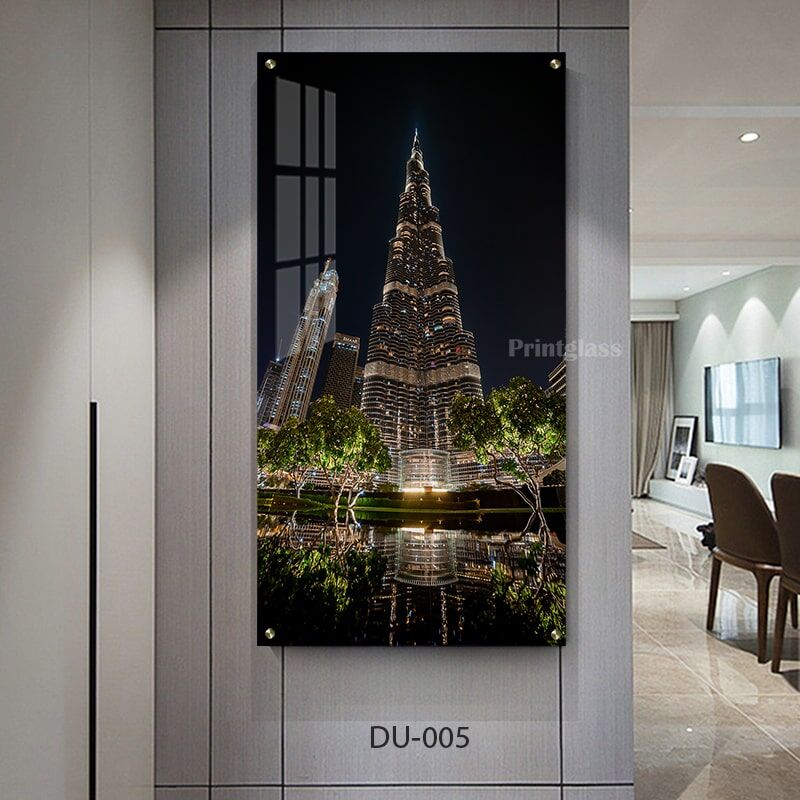 תמונות זכוכית של דובאי מוארת בלילה לסלון