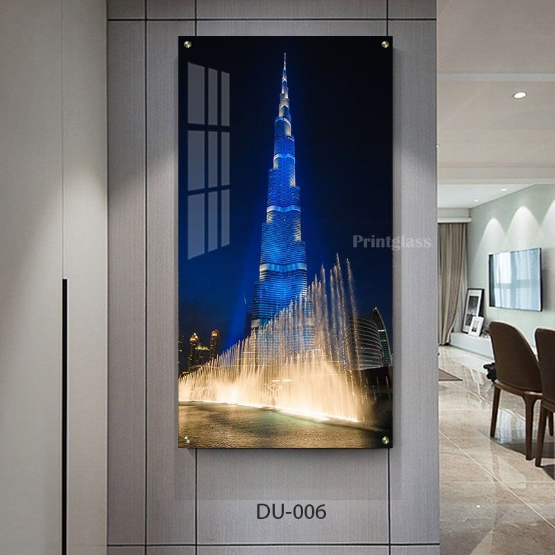 תמונת זכוכית לילה מואר בדובאי לסלון