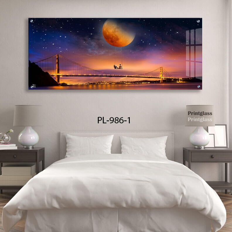 תמונת זכוכית גשר הזהב רומנטי לחדר שינה