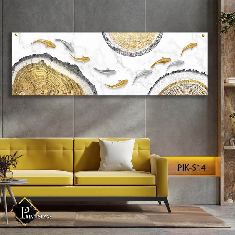 תמונה לסלון מזכוכית של דגי זהב וכסף