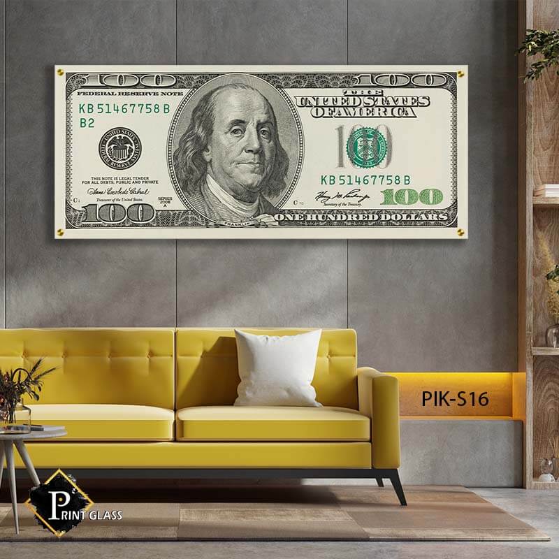 תמונה לסלון או לחדר שינה מזכוכית של שטר 100 דולר
