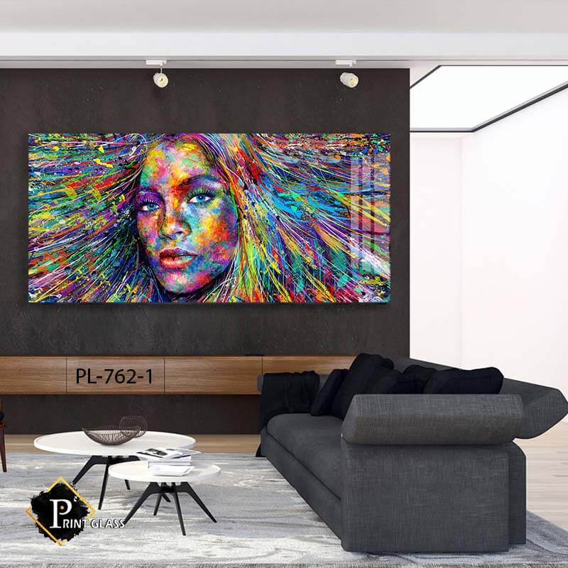 תמונה לסלון או לחדר שינה מזכוכית של פנים של אישה צבעונית