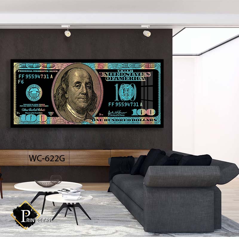 תמונה לחדר שינה מזכוכית של 100 דולר שחור צבעוני