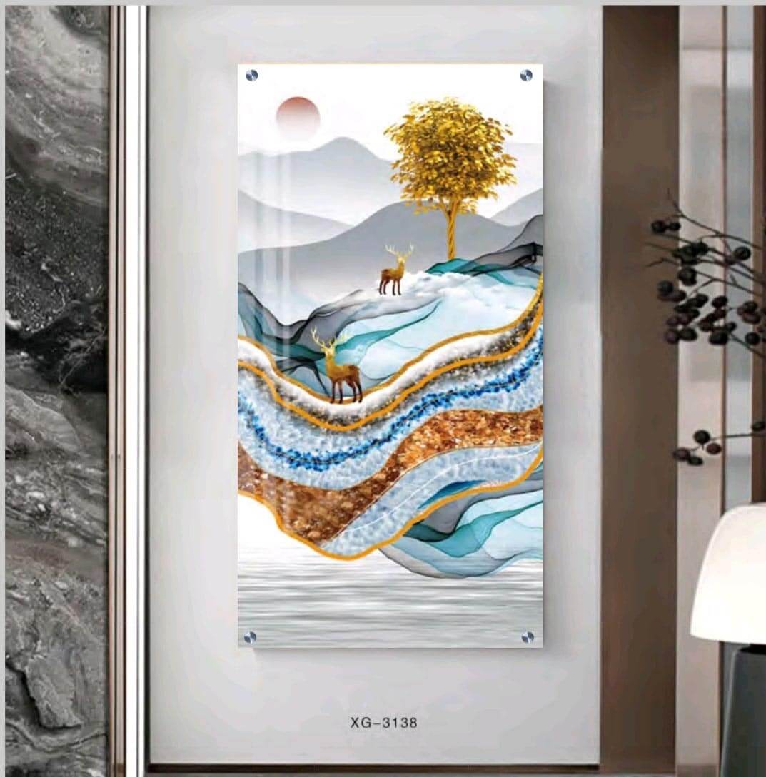 איילים זהב רקע צבעוני - תמונת זכוכית לסלון או לפינת האוכל