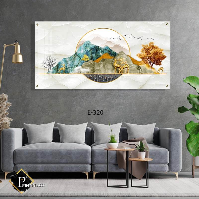 תמונה ללובי בניין מזכוכית של איילים מזהב בהרים