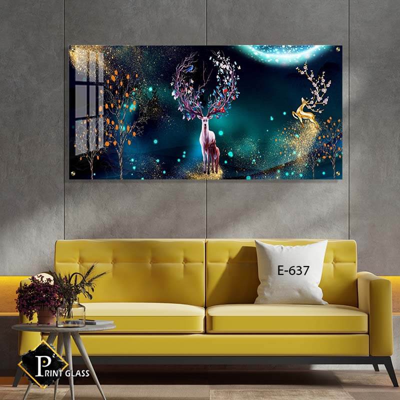 תמונות ללובי מזכוכית של איילים ברקע ליילי