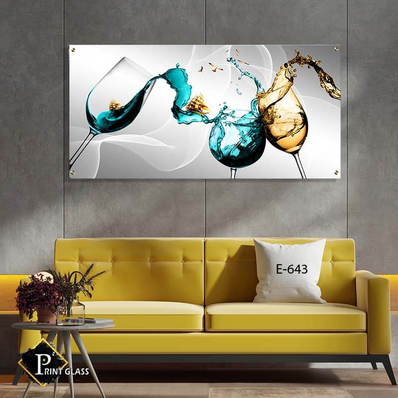 תמונות ללובי - תמונה על זכוכית של כוסות יין נשפכות