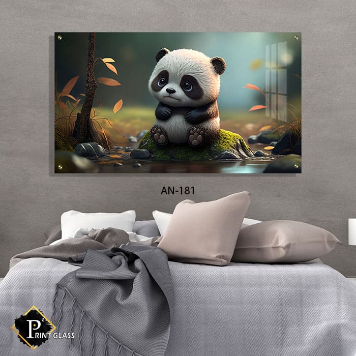 תמונת זכוכית לחדר שינה של דוב פנדה קטן וחמוד