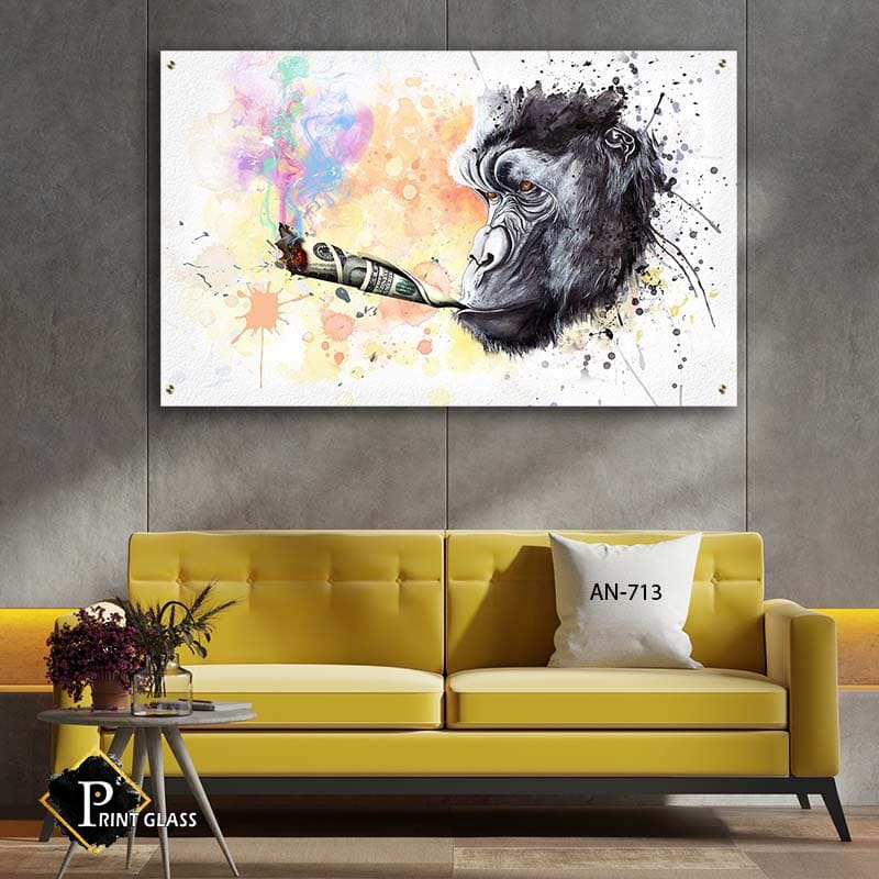 תמונת זכוכית לחדר שינה של גורילה מעשנת דולר