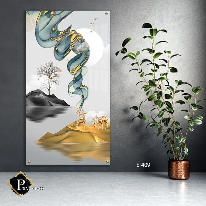 תמונת זכוכית לסלון של אייל מזהב נגיעות ירוק זית