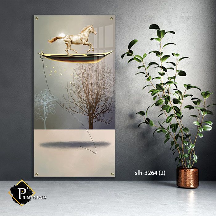 תמונת זכוכית לסלון של סוס מרחף על סירה