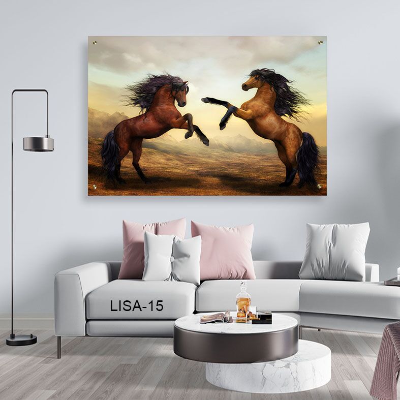 סוסים חומים קופצים - תמונת זכוכית לחדר שינה או למשרד