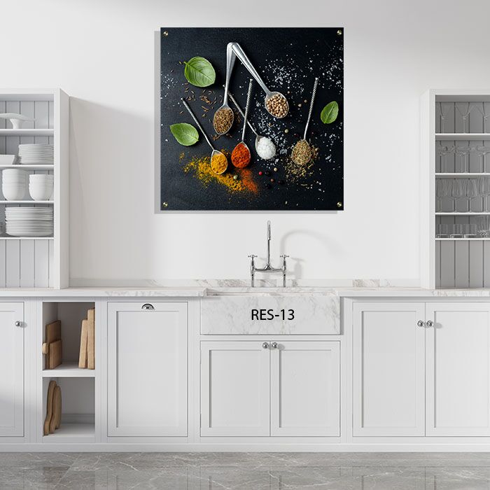 כפיות תבלינים - תמונת זכוכית מרובעת למטבח או לפינת האוכל