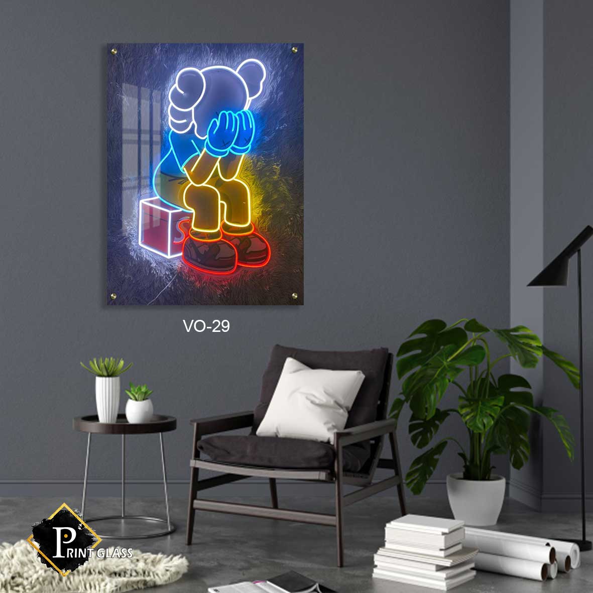 בובה עם קווים זוהרים - תמונת על זכוכית לחדר שינה ולמשרד