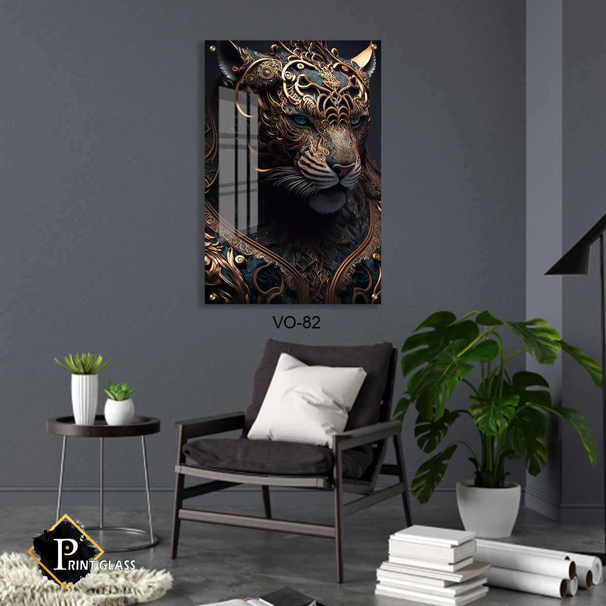 נמר לוחם - תמונת על זכוכית לחדר שינה או למשרד