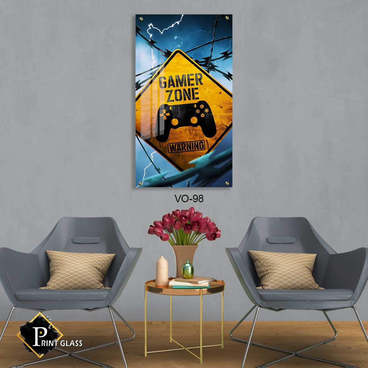 אזור גיימר - תמונת זכוכית לחדר שינה או למשרד