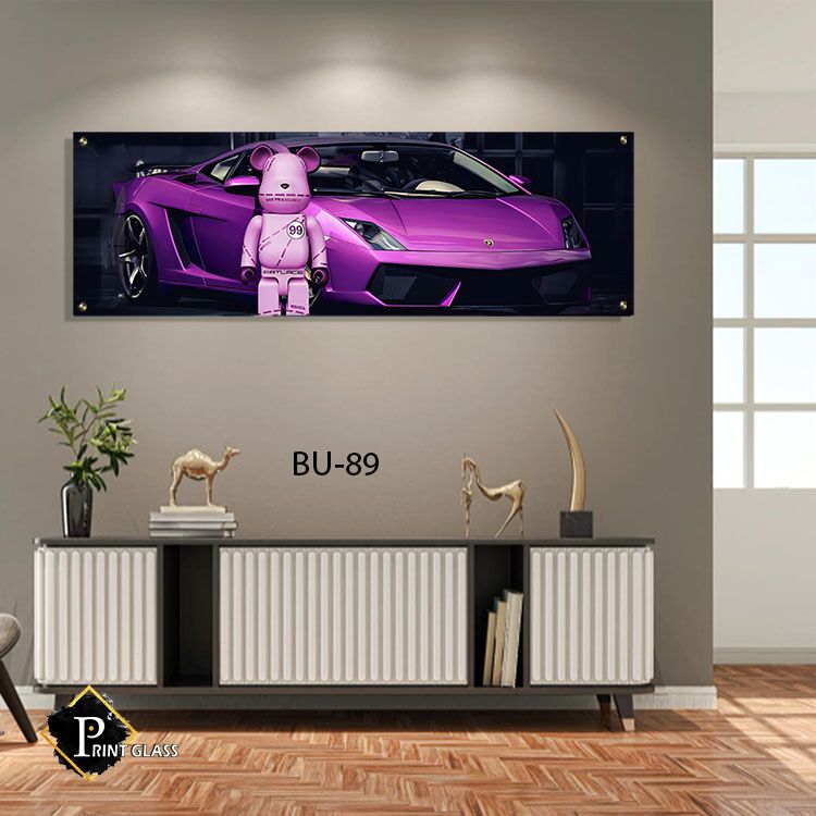 תמונת זכוכית לחדר שינה של דובי עם רכב ספורט סגול