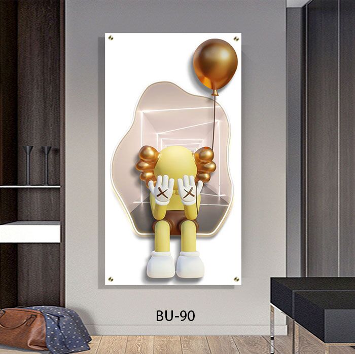 תמונה לחדר שינה מזכוכית של דובי מזהב עם בלון