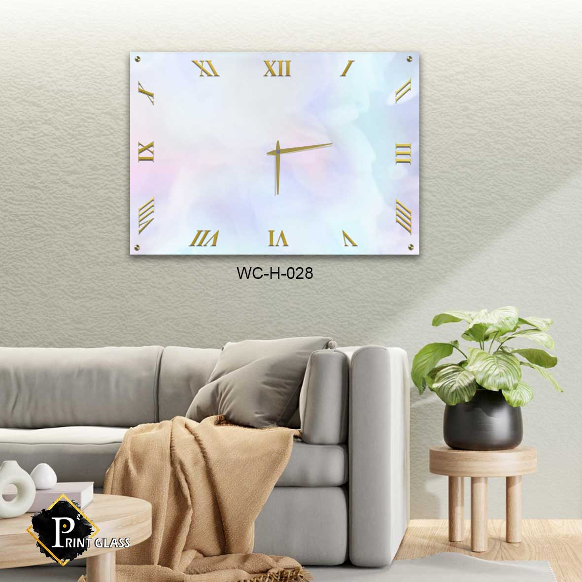 שעון קיר מזכוכית ברקע מרשמלו וזהב