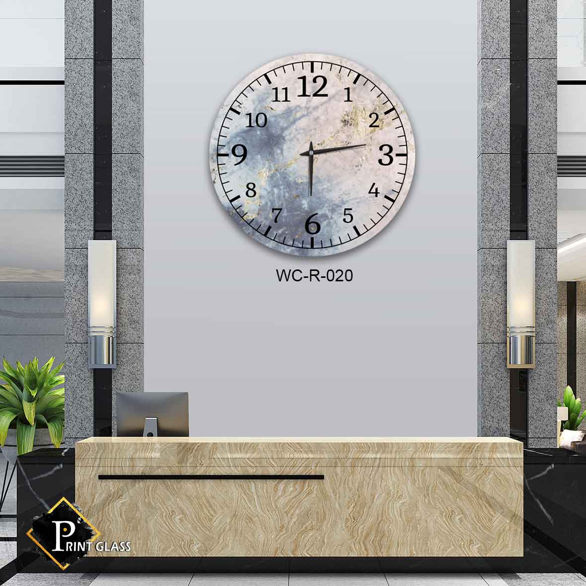 שעון קיר מיוחד לפינת אוכל מזכוכית ברקע אבסטרקט