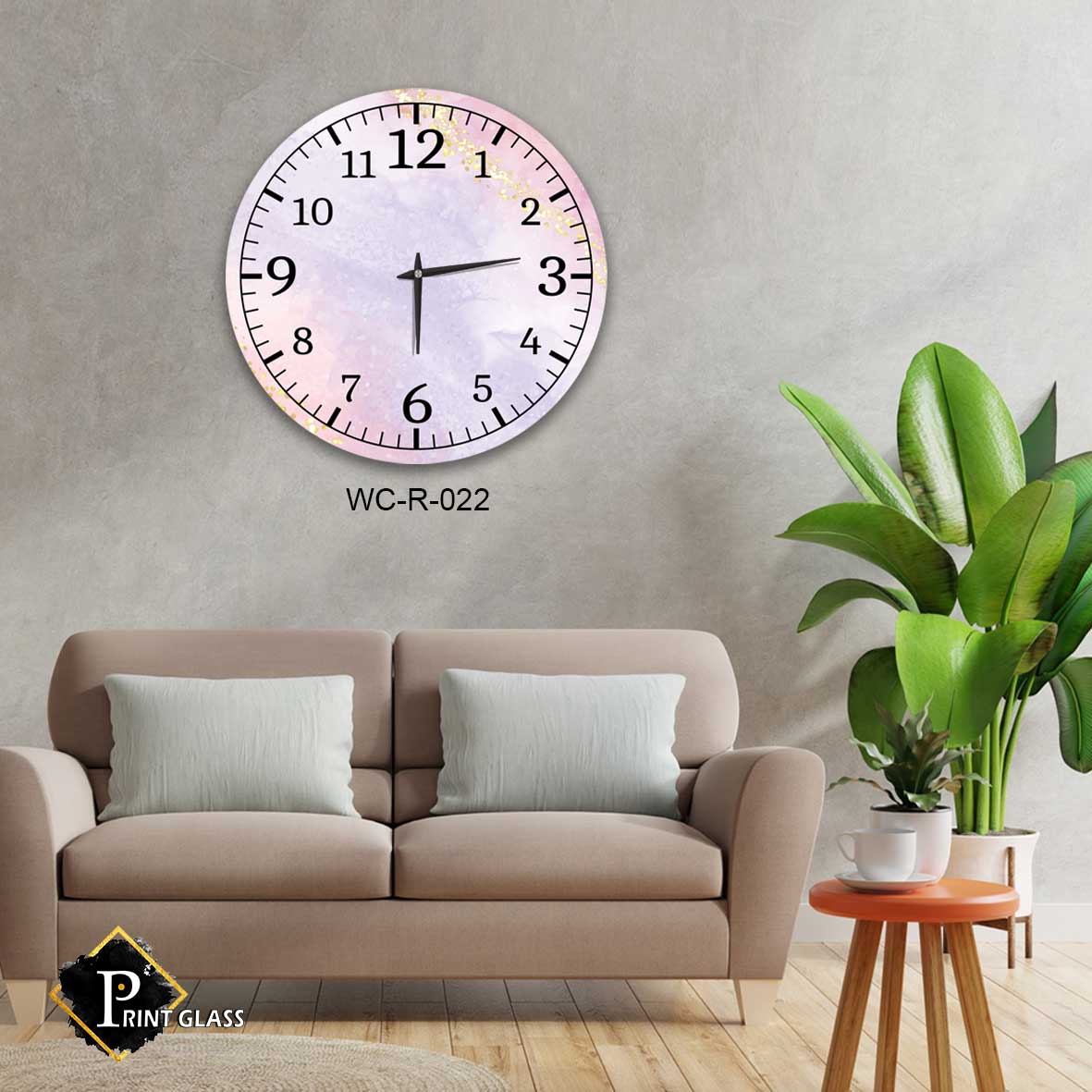 שעון קיר יוקרתי למשרד מזכוכית ברקע שיש ורוד