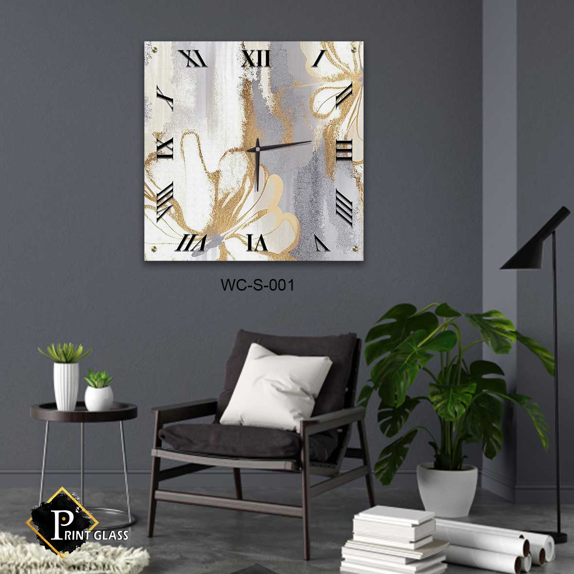 שעון קיר דקורטיבי למשרד מזכוכית ברקע אבסטרקט