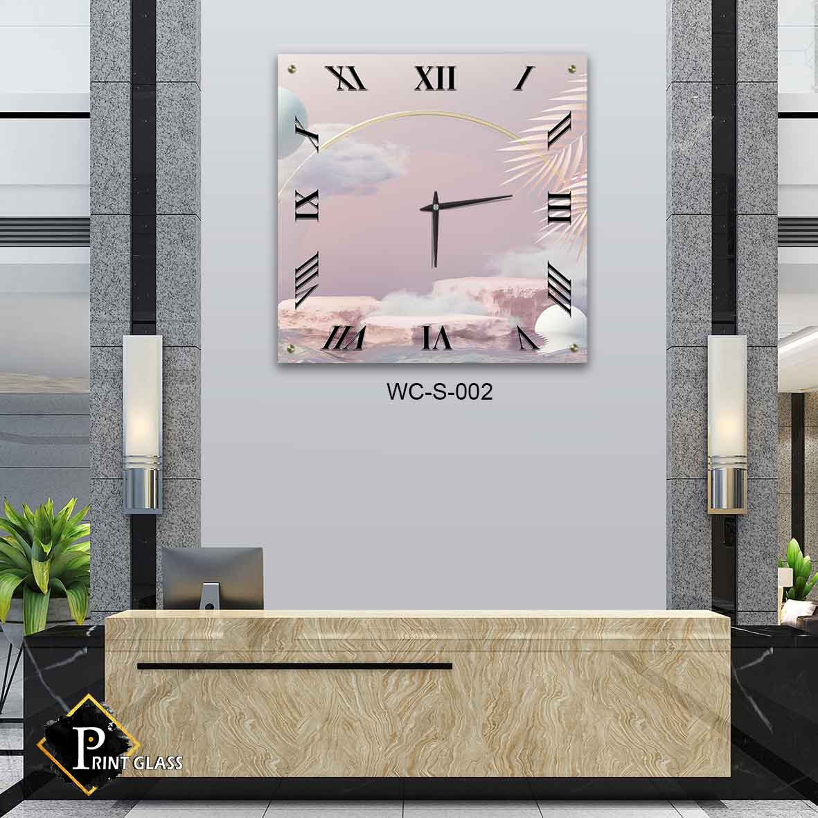 שעון קיר דקורטיבי למטבח מזכוכית ברקע נוף ורוד