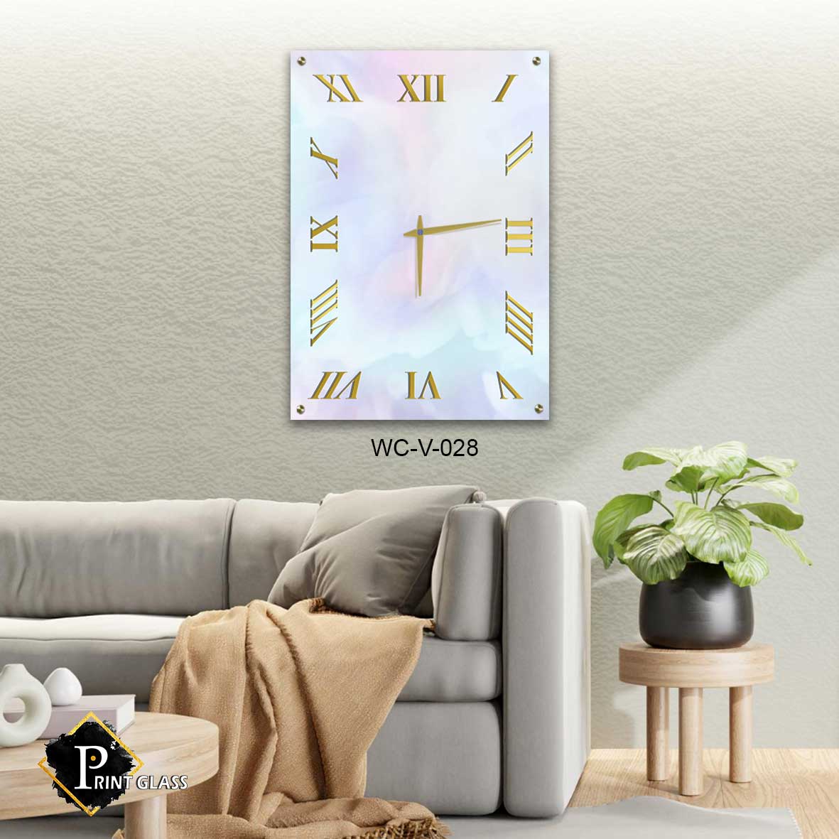 שעון קיר מודרני לחדר שינה מזכוכית של עננים צבעוניים