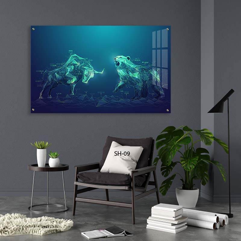 תמונת זכוכית למשרד של דוב ושור בהולוגרמה