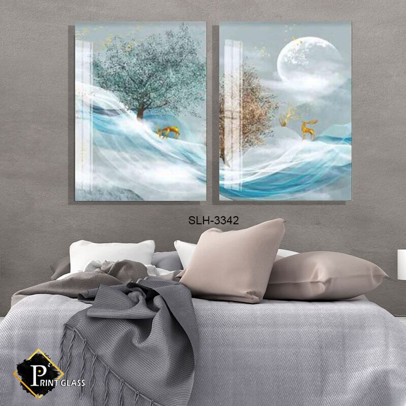 תמונות זכוכית לחדר שינה של איילים בגוון תכלת