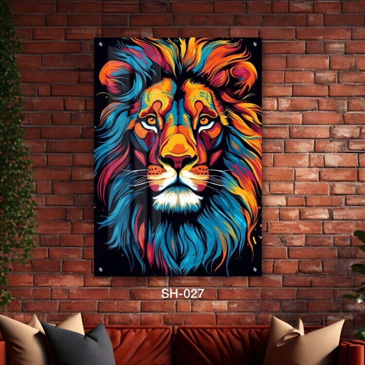 תמונת זכוכית לחדר שינה גברים של ראש אריה צבעוני