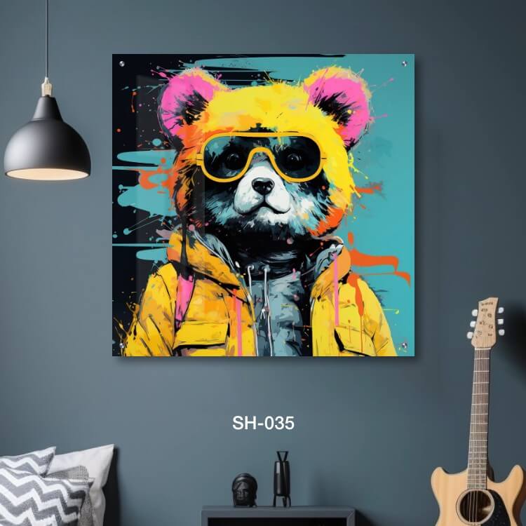 תמונת זכוכית מגניבה למשרד של דובי עם משקפיים