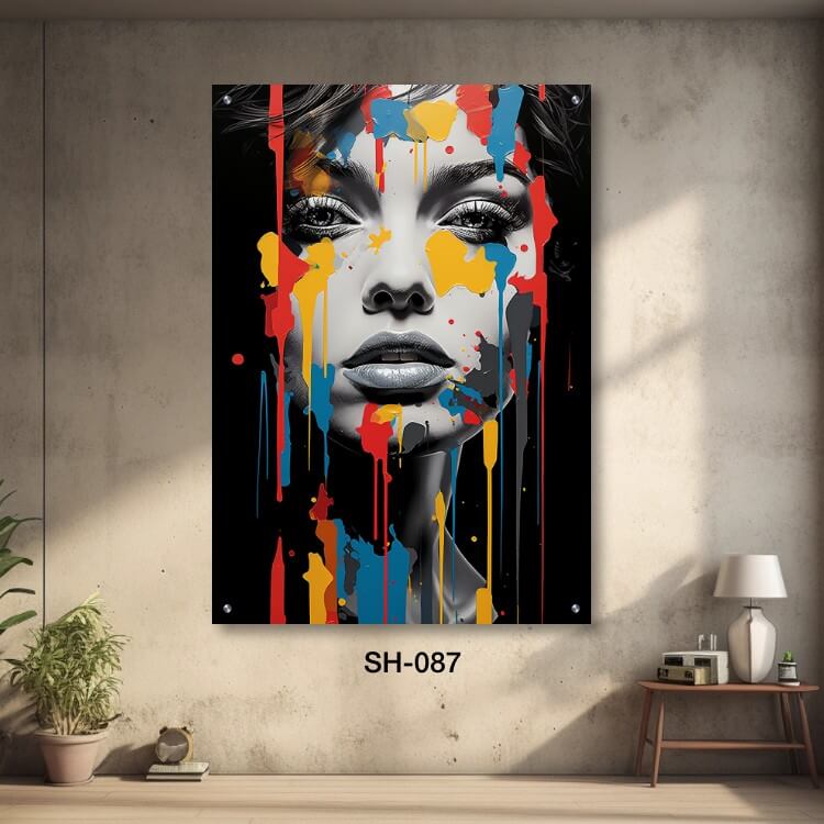 תמונת זכוכית מגניבה לחדר שינה של אישה עם כתמי צבע