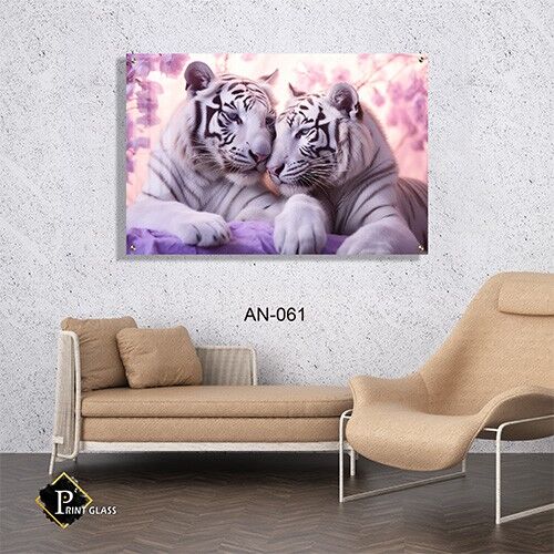 תמונה לחדר שינה של זוג טיגריסים לבנים חבוקים באווירה רומנטית