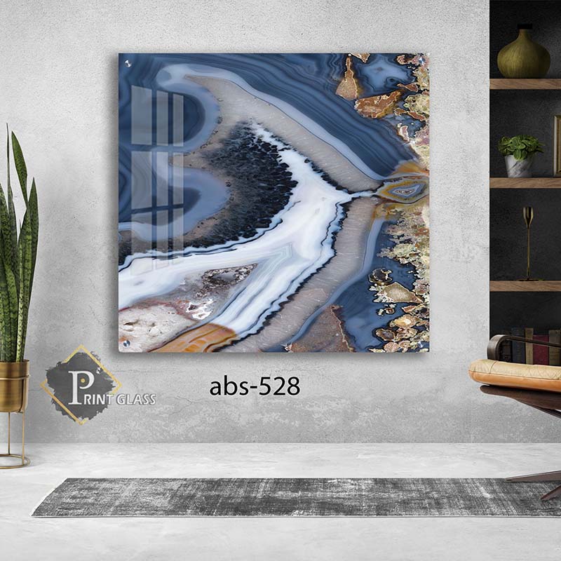 תמונת זכוכית מרובעת לסלון של אבסטרקט כחול אפור