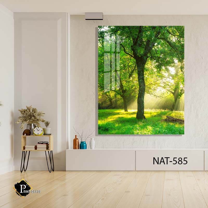 תמונה לסלון או לפינת אוכל מזכוכית של עץ ביער ירוק