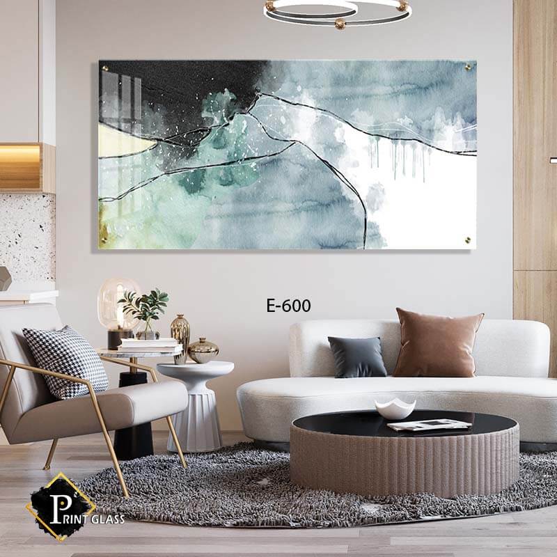 תמונות ללובי - תמונה על זכוכית של אבסטרקט כחולים