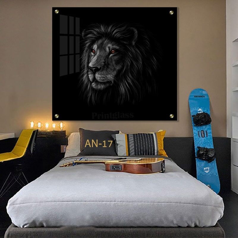 תמונה מרובעת של אריה באפלה לחדר שינה
