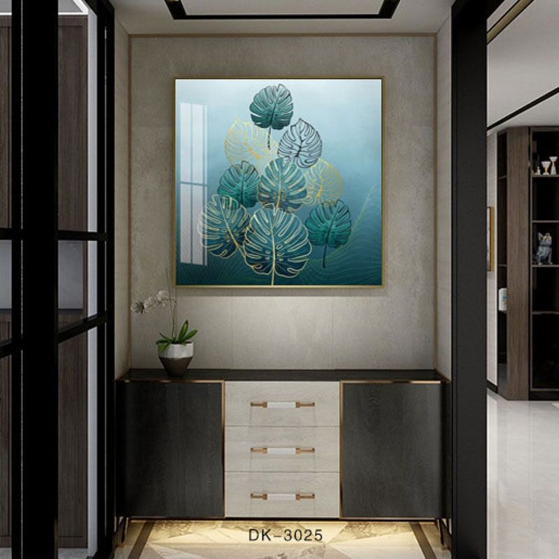 תמונת זכוכית מרובעת של עלים בים צלול לסלון