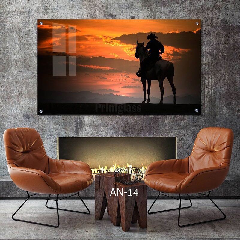 תמונת זכוכית של רוכב בשקיעה לחדר שינה גברים