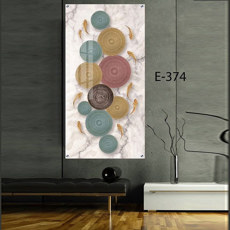 תמונת זכוכית לסלון של דגים ועיגולים