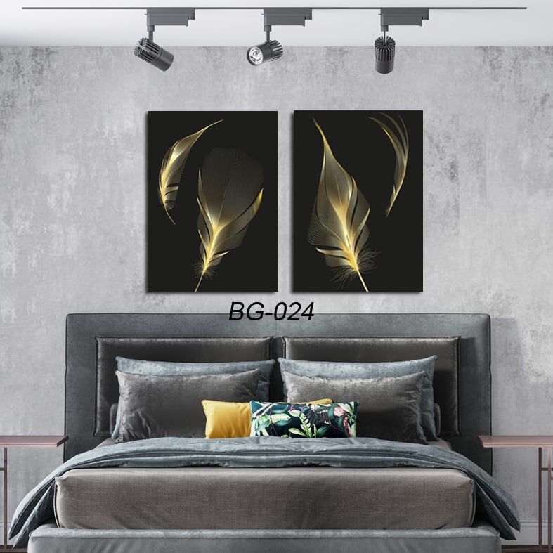 תמונות זכוכית לחדר שינה נוצות זהב