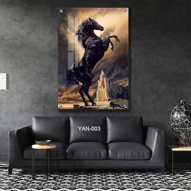 תמונת זכוכית לחדר שינה של סוס שחור