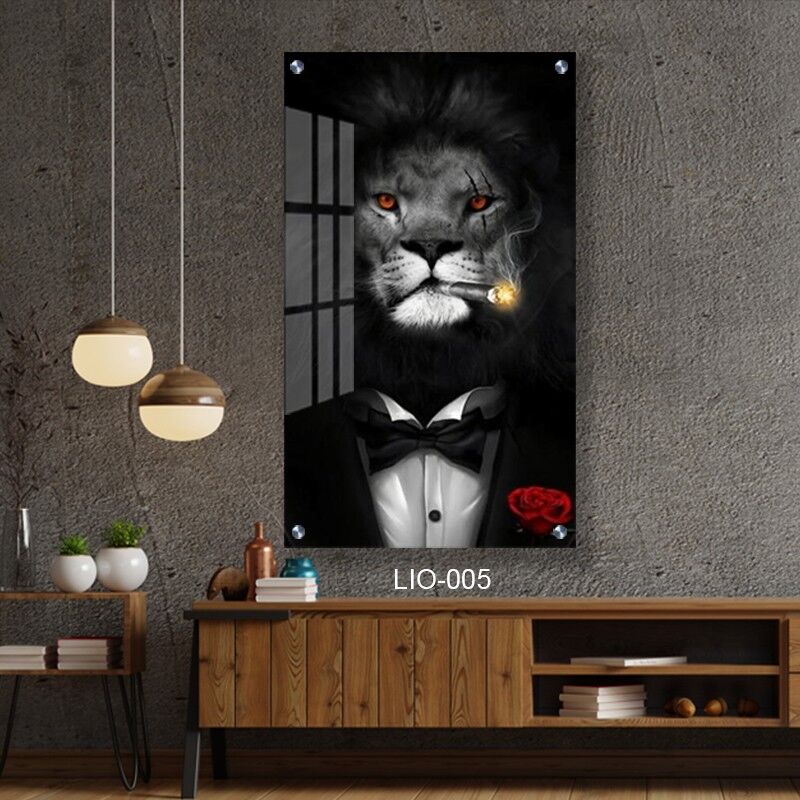 תמונת זכוכית מגניבה לחדר שינה של האריה המעשן