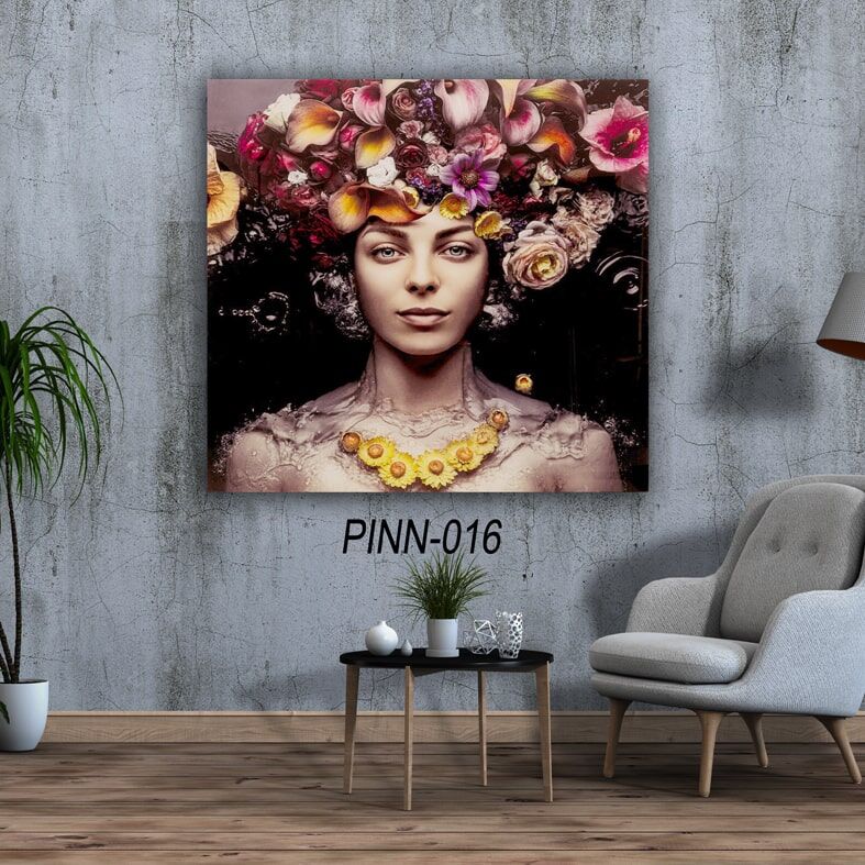 תמונת זכוכית מרובעת לסלון של גברת פרחים